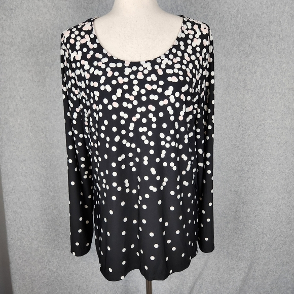 Chico's Tops - EUC Chico's Navy Blue White Pink Dot Long Sleeve Casual Top Size 2/Large